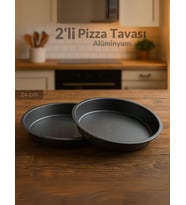 2'li Pizza Tavası Seti Alüminyum Pizza Tepsisi Yapışmaz Lahmacun Pide Tavası 24 Cm