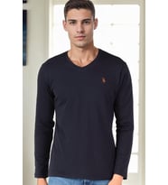 T9587 DEWBERRY V YAKA ERKEK UZUN KOL T-SHIRT-LACİVERT