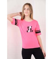 Toontoy Kız Çocuk Baskılı Tişört (Neon Pembe)