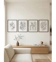 Minimalist Bitki Çizimleri 4’lü Ahşap Çerçeveli Tablo Seti