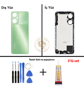 Infinix Hot 20 5G Yeşil Uyumlu Arka Kapak + Yapıştırıcı ve Vida Seti Arka Cam Batarya Pil Kapağı