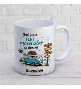 Kişiye Özel Yeni Yaşın Yeni Maceralar Getirsin Baskılı Kupa – Vosvos Temalı İsimli Doğum Günü Hediyesi