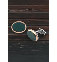 Gümüş Yeşil Akik Taşlı Oval Kol Düğmesi