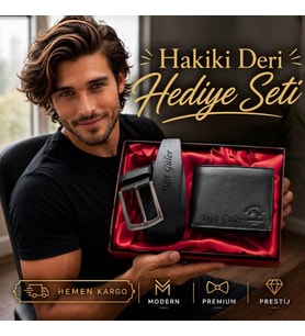 Hakiki Deri Erkek Cüzdan & Kemer - Kişiye Özel Tasarım - Eşe, Sevgiliye, Babaya, Arkadaşa Hediye Seti