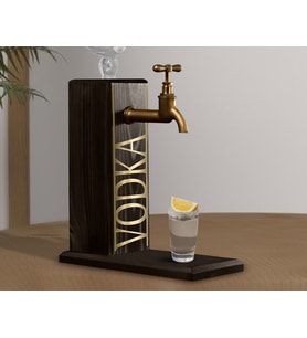 BK Gift Aynalı Altın Kabartma Musluklu Doğal Siyah(Ebony) Ahşap Vodka Standı, Home Bar, İçecek Dispenseri, Ahşap İçecek Çeşmesi-5