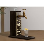 BK Gift Aynalı Altın Kabartma Musluklu Doğal Siyah(Ebony) Ahşap Vodka Standı, Home Bar, İçecek Dispenseri, Ahşap İçecek Çeşmesi-5
