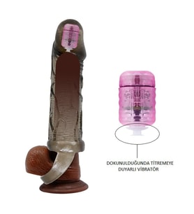 OdinsShop 3 cm Dolgu Uzatmalı Titreşimli Siyahi Penis Kılıfı Prezervatif Vibratör