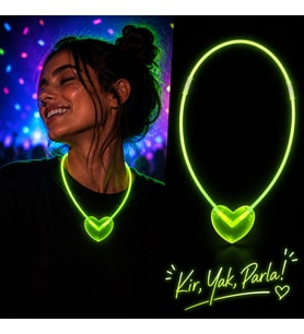 Neon Işıklı Fosforlu Kalp Parti Kolyesi Yeşil Renk