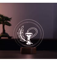 3 Boyutlu Eczane Led Lamba 3d Eczacılara Özel Hediyelik Gece Lambası Ahşap Kaide