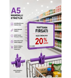 A5 Mandallı Etiketlik Fiyatlık Sepet Raf Askılık Fiyat Etiketi Çerçeveli Market Mağaza Mor