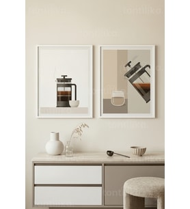 Minimalist Kahve Keyfi French Press 2’li Ahşap Çerçeveli Tablo Seti