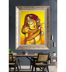 Tablore Sürrealist İnsan Figürü Sarı Zemin Çerçeveli Kanvas Tablo Modern Sanat Duvar Dekoru