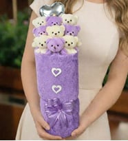 Sevgiliye Hediye Deluxe Mor-Beyaz Peluş Ayıcık Kalp Balonlu Peluş Vazo Tasarımlı Ayıcık Buketi