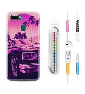 Oppo A5S A15 A16 A54 A55 A73 A74 Kılıf Kablo Koruma Spiral Silikon Mor Araba 1711