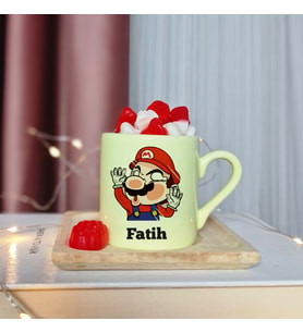 Süper Mario Tasarımlı Kişiye Özel Sarı Türk Kahvesi Fincanı