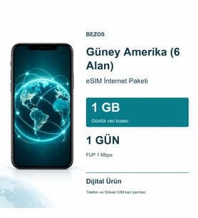 Güney Amerika (6 Alan) eSIM İnternet Paketi Günlük 1 GB 1 Gün - FUP 1 Mbps