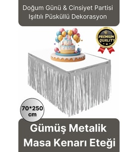 Premium Dekorasyon Püsküllü Işıltılı Doğum Günü Cinsiyet Partisi Gümüş Masa Kenarı Eteği 70*250cm