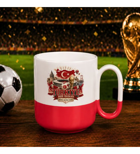 BK Gift Türkiye Taraftar Temalı Dünya Futbol Kupası Tasarımlı Kırmızı Joyful Kupa Bardak-7 Tek Yürek Milli Takım Ruhu