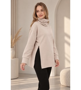 Palena PLNL4283 Balıkçı Yaka Yan Fermuarlı Sweatshirt - Bej