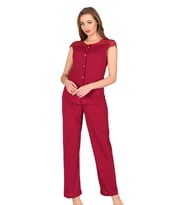 Bayan Bordo Penye Kısa Kollu Pijama Takımı 1632