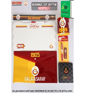 "DEKOMUS CEP DEFTERİ HEDİYELİ" YENİ SEZON LİSANSLI GALATASARAY ÇITÇIT DOSYA,BLOKNOT,YAZI TAHTASI,KUMBARA,UÇLU KALEM VE UÇ SETİ (Siyah)