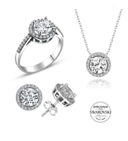 Söğütlü Silver Gümüş Swarovski taşlı pırlanta modeli yuvarlak üçlü set
