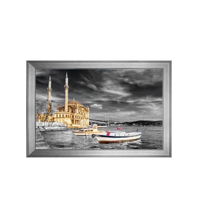 Ortaköy Camii Motifli Kanvas Tablo 50 x 70 cm Silver Çerçeve