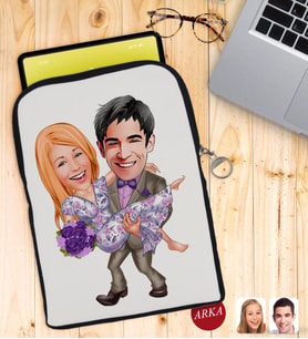 BK Gift Kişiye Özel Sevgililer Karikatürlü Taşınabilir Koruyucu Tablet Kılıfı & Organizer Çanta - Siyah-56