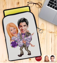 BK Gift Kişiye Özel Sevgililer Karikatürlü Taşınabilir Koruyucu Tablet Kılıfı & Organizer Çanta - Siyah-56