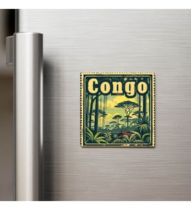 Kongo Congo - Posta Pulu Temalı Ülke - Baskılı Buzdolap Magneti Kare - 9x9 cm