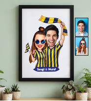 Kişiye Özel Karikatürlü Sarı Lacivert Taraftar Sevgiliye Hediye Siyah Çerçeve Sevgililer Günü Hediyesi