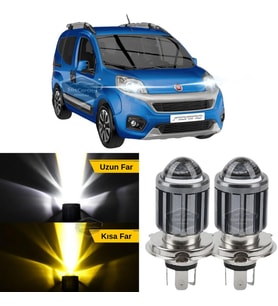 Fiat Fiorino 2008-2023 Uyumlu Mercekli Far Ampulü Led Xenon Sarı-Beyaz Şimşek Etkili Uzun Kısa