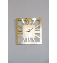 Dekoratif Duvar Saati Altın Sarısı Roma Rakamlı 40x40 Cm Ev & Ofis Saati