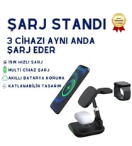 3-in-1 15W Kablosuz Şarj İstasyonu – Telefon, Kulaklık ve Akıllı Saat için Hızlı Wireless Charging Stand