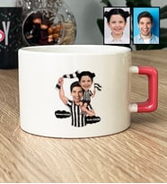 Kişiye Özel Karikatürlü Siyah Beyaz Taraftar Baba Kız Lüks Fincan Babalar Günü Hediyesi