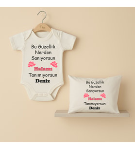 Pia Baby B31 %100 Pamuk Halamı Tanımıyorsun Yazılı Tasarlanabilir İsme Özel Bebek Body Ve Yastık Kılıfı (Ekru)