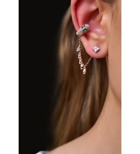 Papatya Silver 925 Ayar Gümüş Rose Kaplama Tekli Ear Cuff Chain Snake Küpe