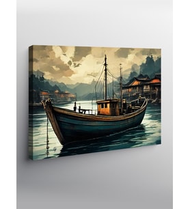 Kanvas Tablo Retro Balıkçı Teknesi