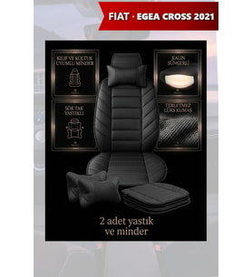 fiat egea cross 2021 Koltuk ve Kılıf uyumlu Lüks Yastık Minder Siyah 2 Minder 2 Yastık