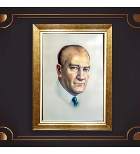 Altın Varaklı Çerçeveli Paspartulu Atatürk Tablo z4682 (Gold)
