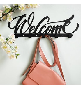 Dekoratif Metal Duvar Askısı -Welcome Yazılı- Metal Askılık