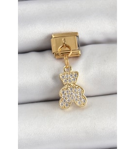 316L Çelik Sallantılı Zirkon Taşlı Ayıcık Model Gold Renk Nomination Charm TJ-BC1432