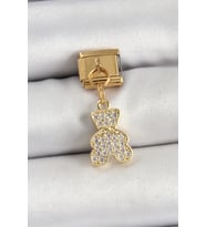 316L Çelik Sallantılı Zirkon Taşlı Ayıcık Model Gold Renk Nomination Charm TJ-BC1432