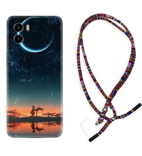 Vivo Y15S Y32 Y33S Y51 Y53S Kılıf Boyun Asklı Rasta Silikon Ay ve Kız 1720