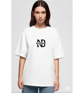Oversize Tişört Kadın  "NEVERMIND" Baskılı Geniş Kalıp T-Shirt Unisex (Beyaz)