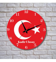 Bayrak Tasarımlı Kişiye Özel Temalı Cam Duvar Saati