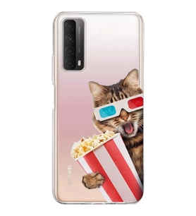PrintiFy Huawei P Smart 2021 ile Uyumlu 1mm Slim Fit Kedi 1 050b Baskılı Şeffaf  Kılıf