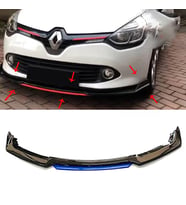 Renault Clio 4 Mk4 Mavi Renkli Şeritli Dilli Ön Lip 4 Prç Parlak Siyah ABS 2012 - 2019