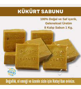 Bitkiselce Saf ve doğal içeriklerle Kükürt Sabunu  950 gr (8 Kalıp)