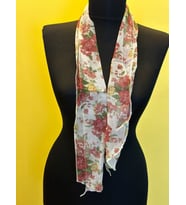 120X14 CM ŞİFON ÇİÇEKLİ ETNİK KADIN FULAR SAÇ BANDI (Kahverengi)